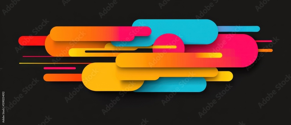 Aufkleber vibrant abstract background with colorful geometric shapes and dynamic motion lines on dark backdrop