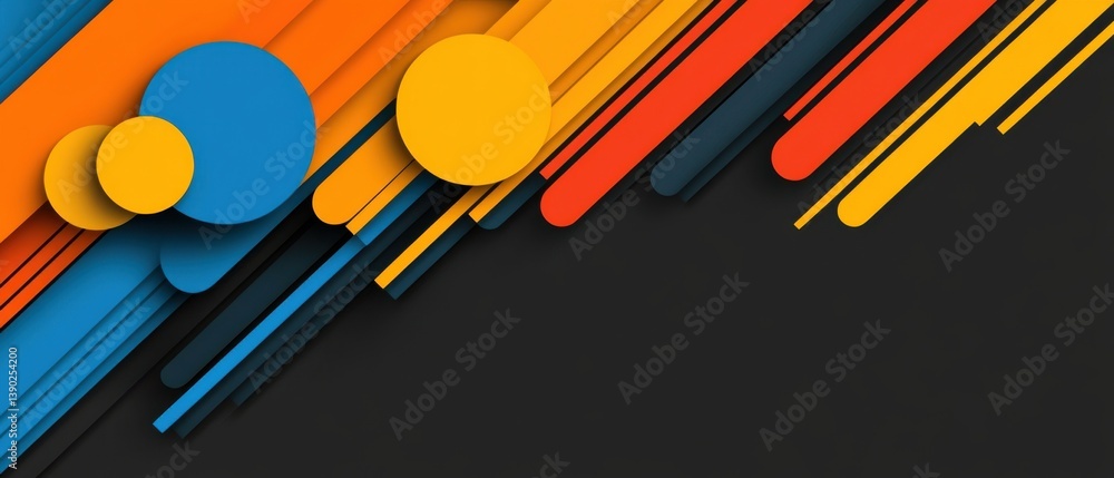 Aufkleber modern abstract background with colorful geometric shapes, circles and lines on dark backdrop concep