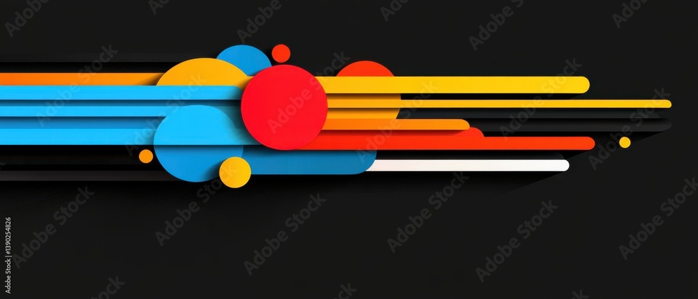 Aufkleber modern abstract background with colorful geometric shapes, lines and circles on dark backdrop concep