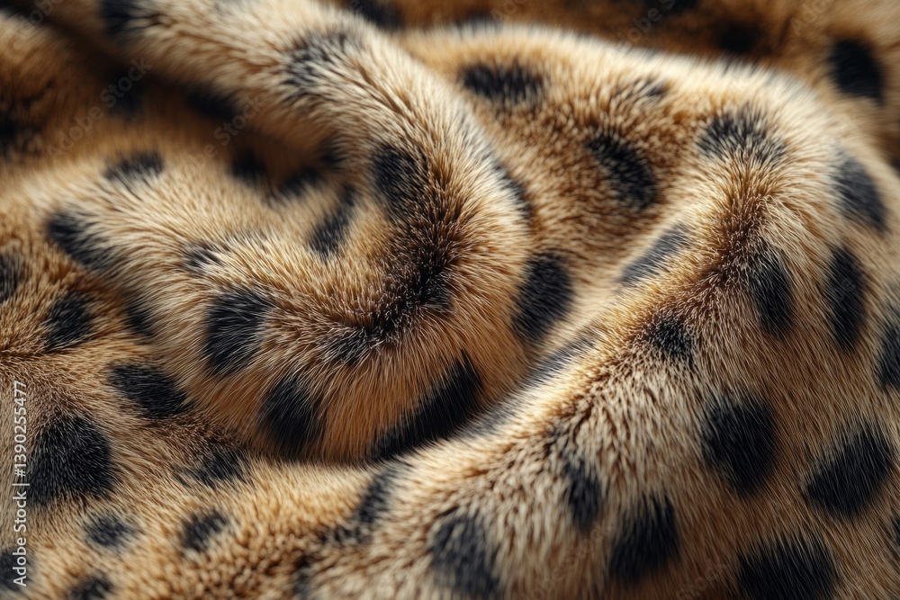 Poster close-up of soft leopard print faux fur textile folded creating wavy shapes