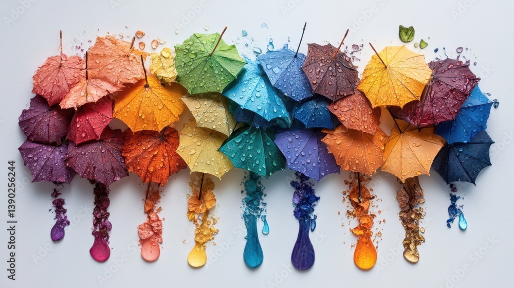 Poster Colorful umbrellas dangle from a line, creating a vibrant and cheerful display.