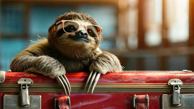 sloth in glasses. selective focus