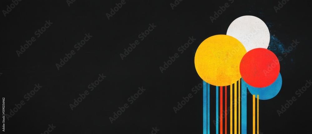 Poster abstract geometric art with colorful circles and lines on dark background modern design concept with