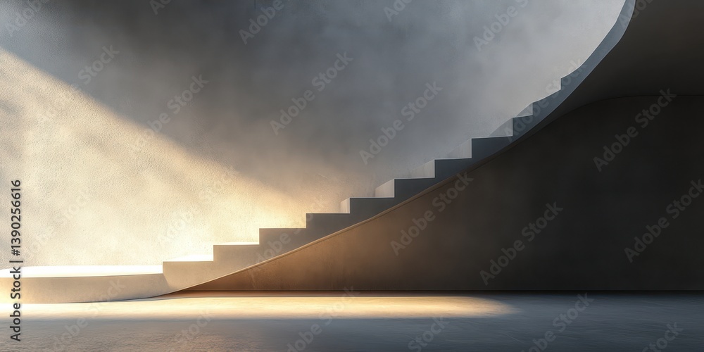 Poster a close-up view of a staircase illuminated by light streaming through it.