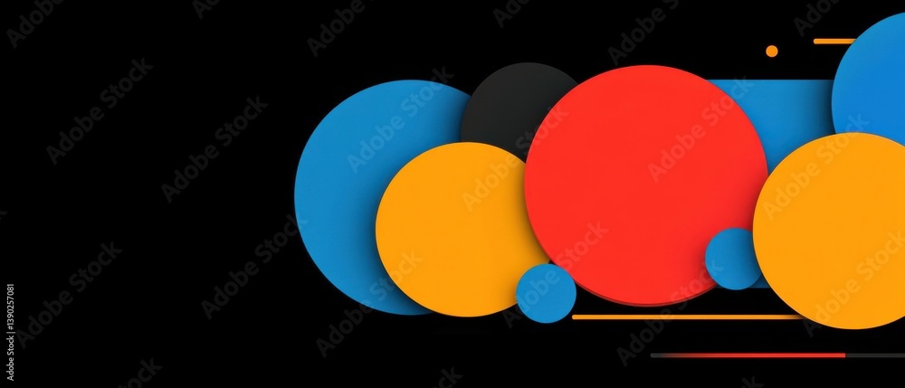 Poster abstract geometric background with vibrant circles and lines on black backdrop modern design concept