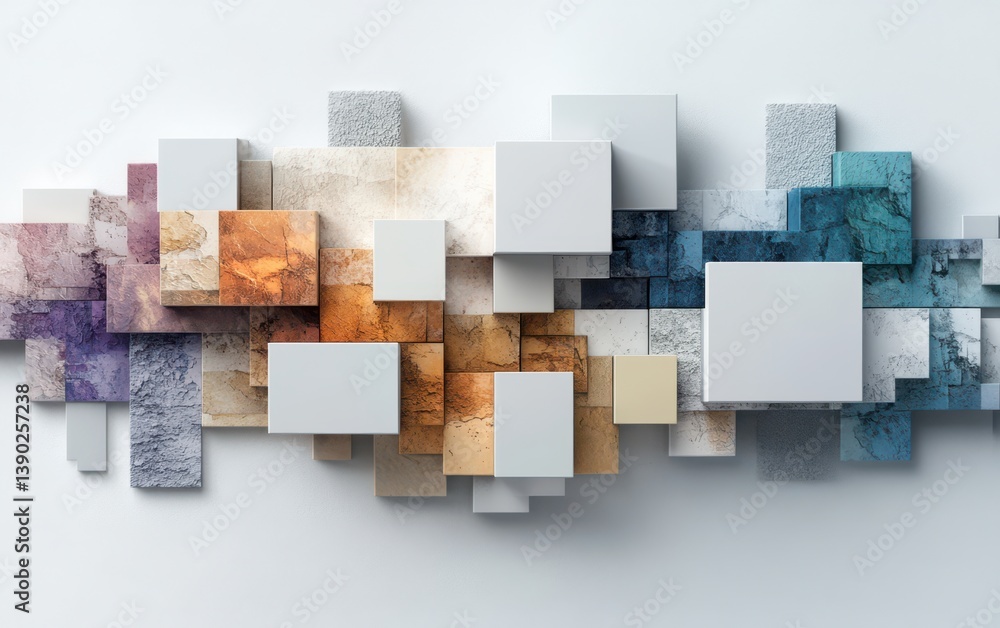 Poster colorful blocks arranged on a wall, creating a vibrant and artistic display.