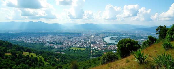 Panoramic view of Kigali city and its outskirts seen from a hilltop in Rwanda,  Rwanda,  sky