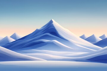 Snow-Capped Mountainous Landscape: Digital Art Illustration of Winter's Breathtaking Blue Horizon 