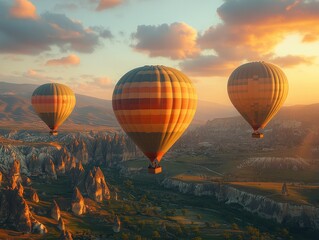Obraz premium Hot Air Balloon Ride Over a Scenic Landscape at Sunrise