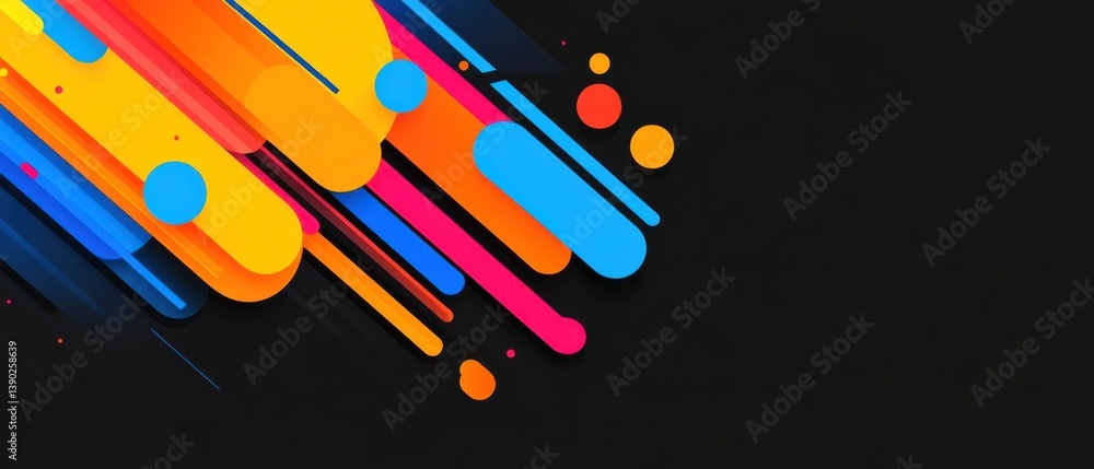 Poster modern abstract background with colorful geometric shapes and vibrant gradients on dark backdrop con