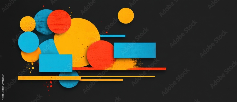 Poster abstract geometric background with vibrant circles and rectangles on dark backdrop modern art concep