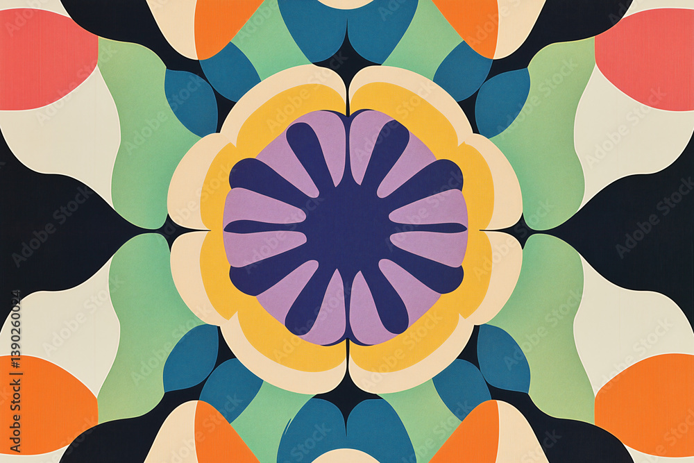 Poster colorful kaleidoscope: abstract floral kaleidoscope pattern showcases a vibrant display of symmetric