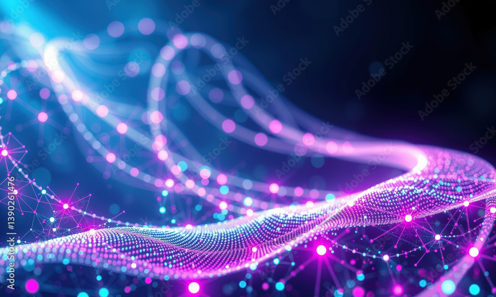Poster vibrant and dynamic representation of quantum data visualization, showcasing colorful waves of light
