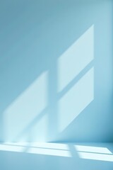 Light blue minimalist background with soft light and shadows on the wall and floor,  wall,  shadows