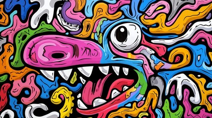 Colorful Abstract Monster Illustration with Pixel Art Style