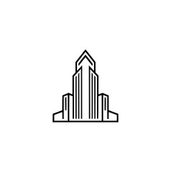 Minimalist Art Deco Skyscraper Logo: Black Outline, White Background