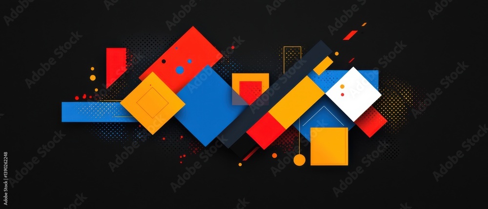 Poster dynamic abstract background with geometric shapes in vibrant colors, creating a modern and artistic 