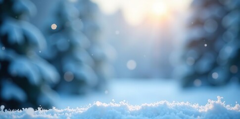 Lightly blurred winter background with delicate blue snowflakes falling, creating a dreamy and serene atmosphere,  snowflakes,  vertical