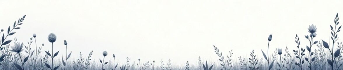 Linear illustrations of CAD plants and grass in a minimalist style,  botanical,  nature
