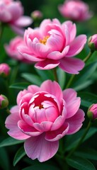 Obraz premium Peony flowers in full bloom, showing delicate petals and vibrant colors, peony, vibrant