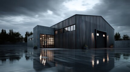 Obraz premium Exterior of a modern warehouse with a small office unit.