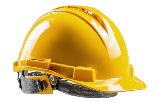 Yellow hard hat isolated on transparent background, ready for construction site safety (4)