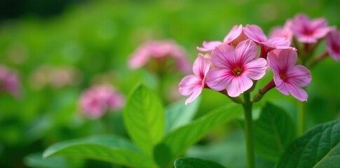 Lungwort flowers blooming in lush garden with vibrant green leaves background,  natural,  blossom