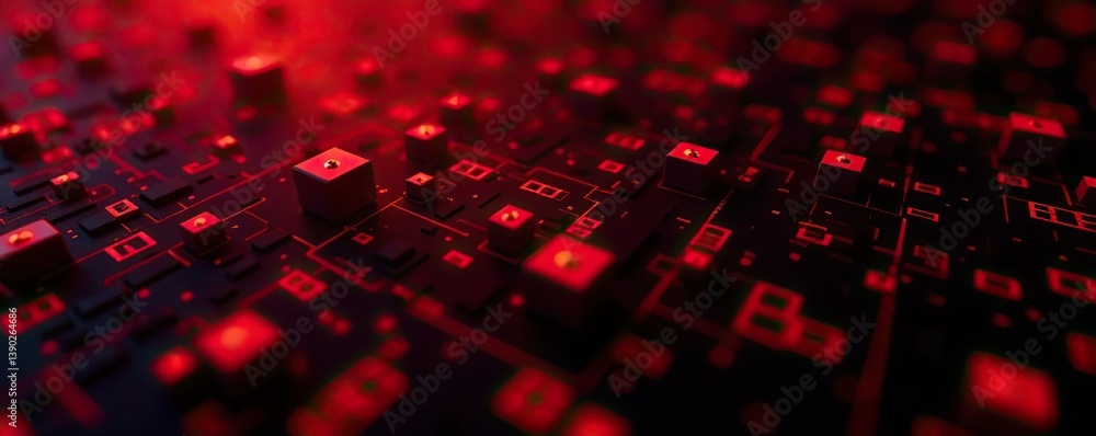 Wall mural red abstract matrix design resembling digital code, network, code