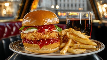 Crispy Fried Chicken Sandwich with Red Pepper Jelly and Fries