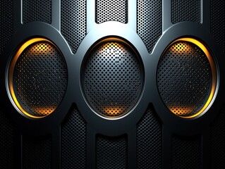 Dark metallic panel with glowing circles
