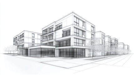 Architectural sketch of modern apartment complex (1)