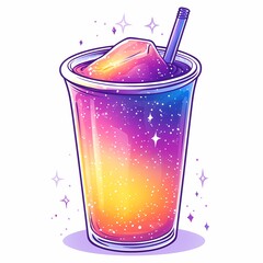 Vibrant Cosmic Smoothie: Colorful Galaxy Beverage with Sparkling Ice in Artistic Cocktail Glass