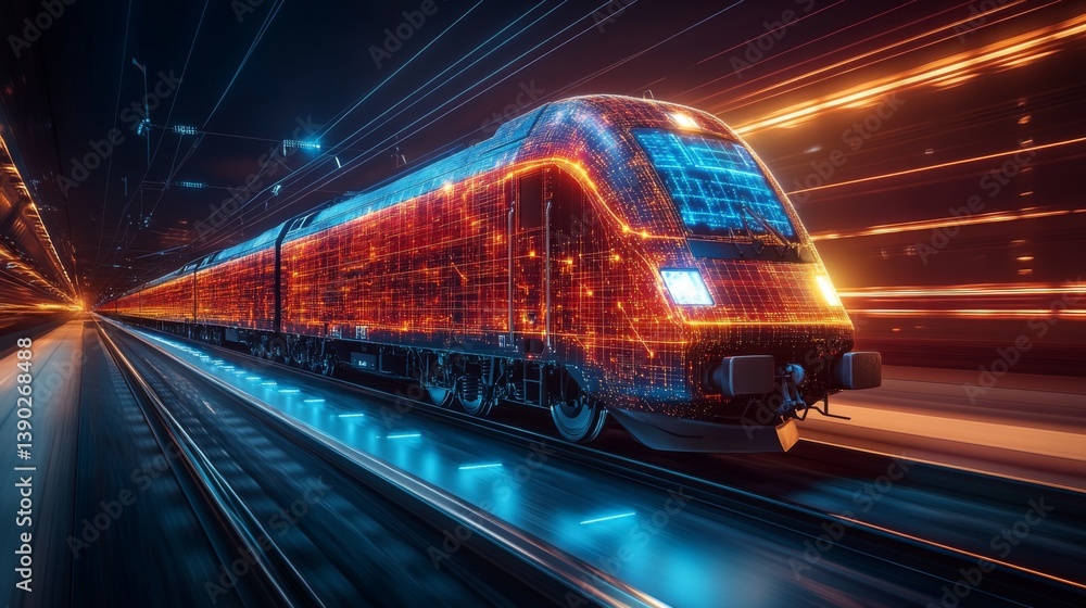 Leinwandbilder high speed smart train equipped with advanced automation technology is traveling rapidly on urban ra