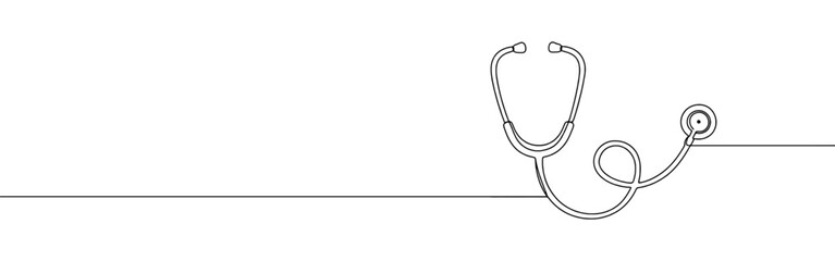 Stethoscope continuous one line drawing. Patient checkup symbol. Vector illustration.
