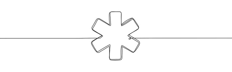 Medical star continuous one line drawing. Medical alert emergency symbol. Vector illustration.