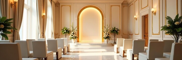 Luxurious wedding ceremony interior with elegant wall design and ample copy space,  venue,  wall background