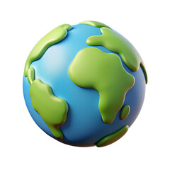 Cartoon planet Earth on white background. 3d realistic globe icon. Planet Earth day or Environment day concept 3d rendering isolated on white background, png.
