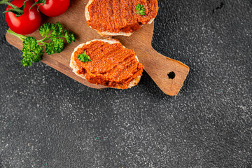 Pepper pate dip red pepper roasted vegetable hummus appetizer vegetable dish fresh gourmet food...