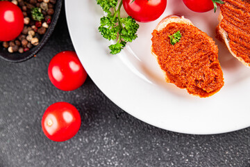 Pepper pate dip red pepper roasted vegetable hummus appetizer vegetable dish fresh gourmet food...