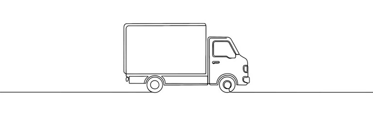 Delivery truck continuous one line drawing. Logistic trucking symbol. Vector illustration.