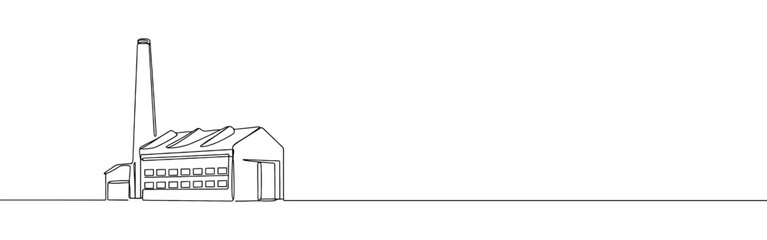 Factory continuous one line drawing. Manufacture station sign. Vector illustration.