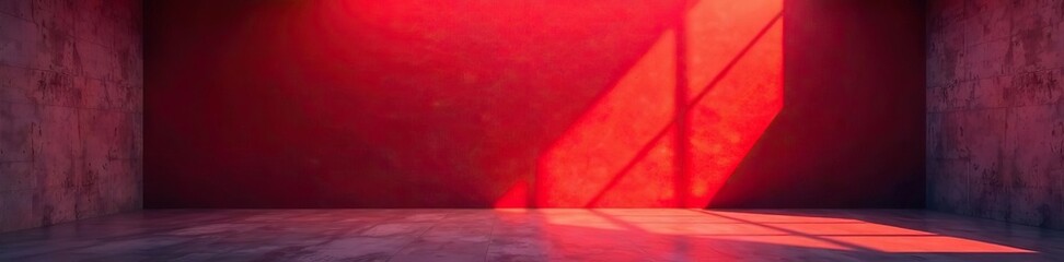 Red gradient spotlight room texture backdrop with cement wall, studio light, and empty space,  light, red background