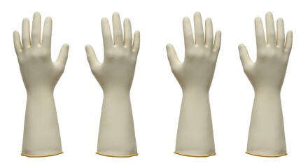 Obraz premium Four pairs of sterile butyl rubber gloves against a stark white backdrop