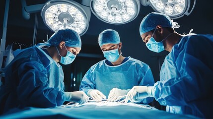 Surgeons performing an operation inside of a sterile surgical theatre