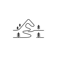 Minimalist Mountain Landscape Icon: Simple Forest & River Design