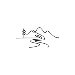 Obraz premium Minimalist Mountain Landscape Line Art: Nature & Outdoors Icon