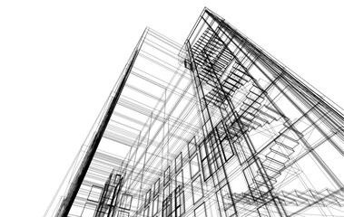 Modern architectural building 3d rendering