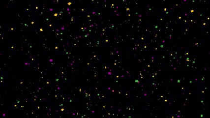 Multicolor (gold, green, purple) confetti. Looping animation over a transparent background.