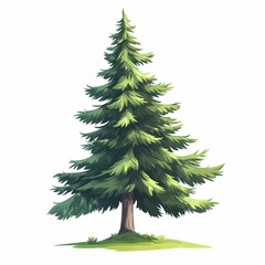 Evergreen Forest Cartoon Illustration: Tranquil Natural Habitat with Spruce and Pine Trees