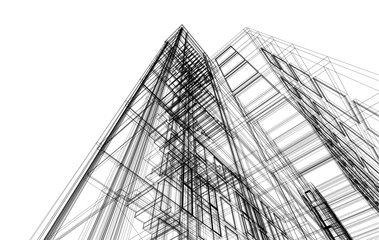 Modern architectural building 3d rendering